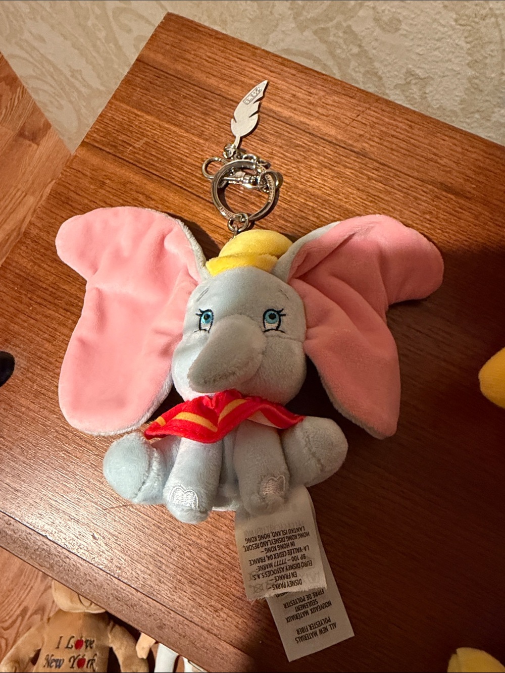 Disney Pink & Gray Dumbo Plush Keychain with Yellow Hat